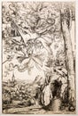 The temptation of Saint Anthony, 1506 woodcut by Lucas Cranach the Elder Royalty Free Stock Photo